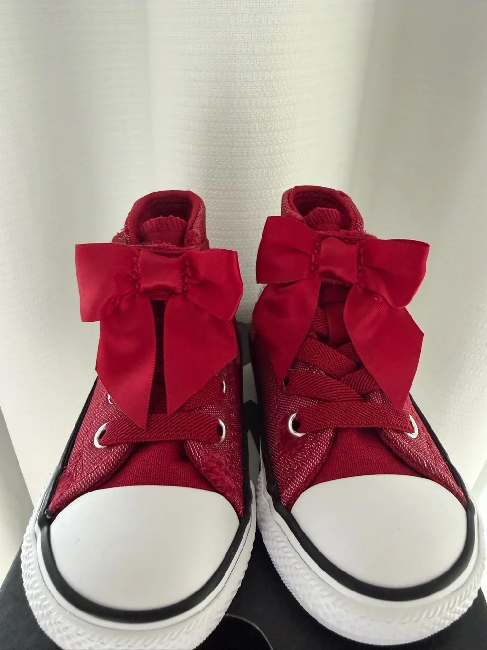 Kids Red Canvas High-Top Sneaker with Ribbon Laces